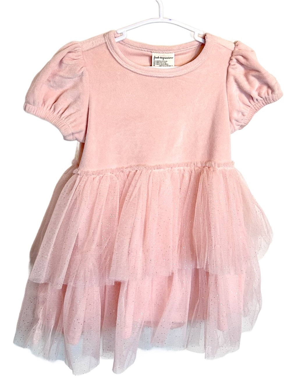 First Impressions Pink Baby Girls Velour Tulle Dress with Matching Diaper Cover